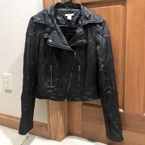 Bar III Black Faux Crinkle Leather Moto Jacket